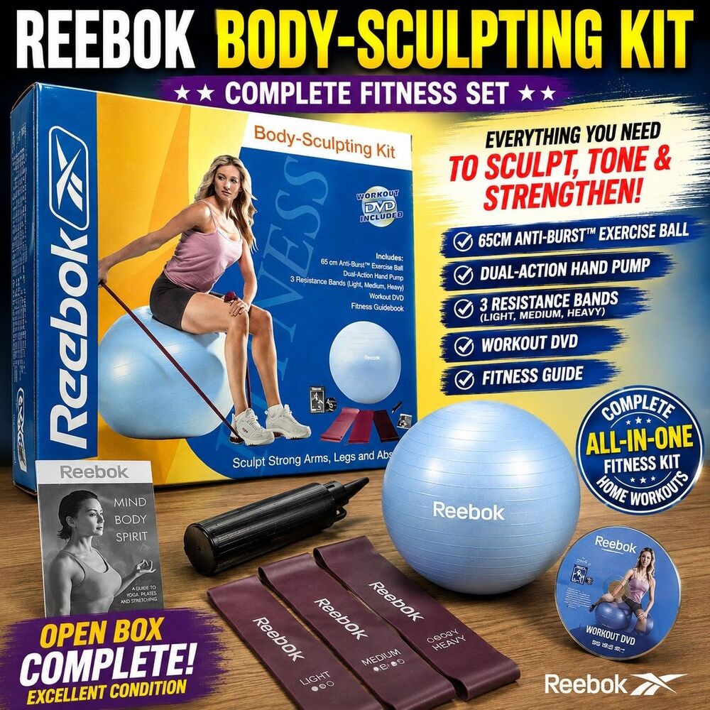 Reebok Body Sculpting Kit 65cm Exercise Ball Resistance Bands Pump DVD Complete